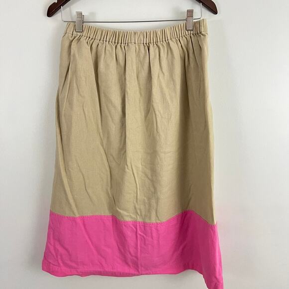 J. Crew Factory Colorblock Midi Skirt Tan Pink Size Small Linen Blend Tan Pink - Picture 2 of 6